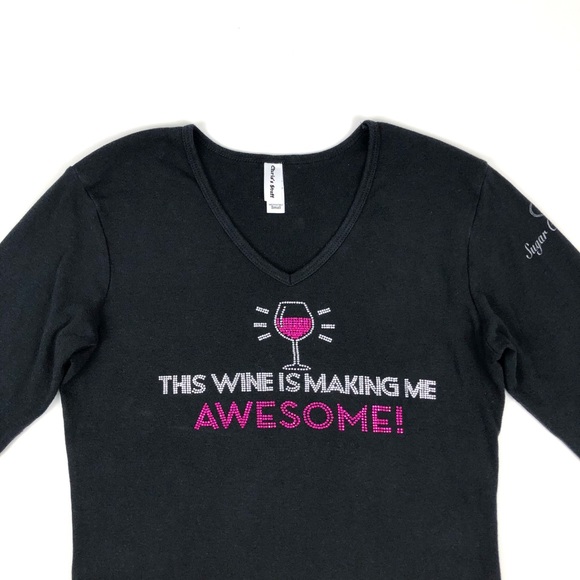 Chris’s Stuff 3/4 Sleeve Bling Humorous Wine Tee - Picture 5 of 8